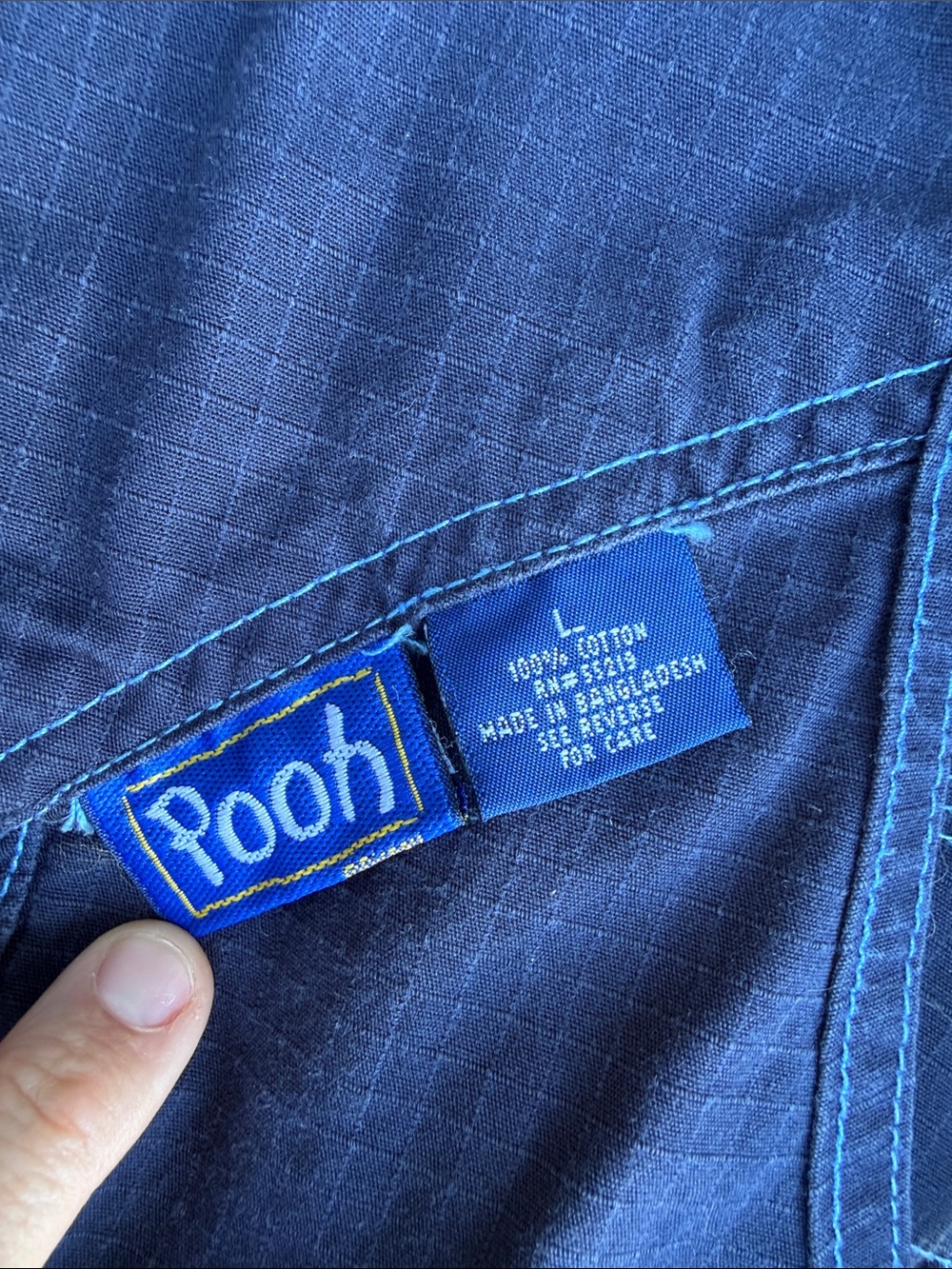 Disney Eeyore 💙 Navy Denim Cargo Short Overalls with Light Blue Floral Accents - Picture 4 of 4